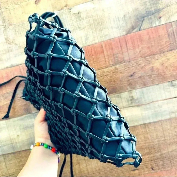 NWOT Top Shop Large Satin PU String Shoulder Tote Bag In Black - Picture 11 of 13